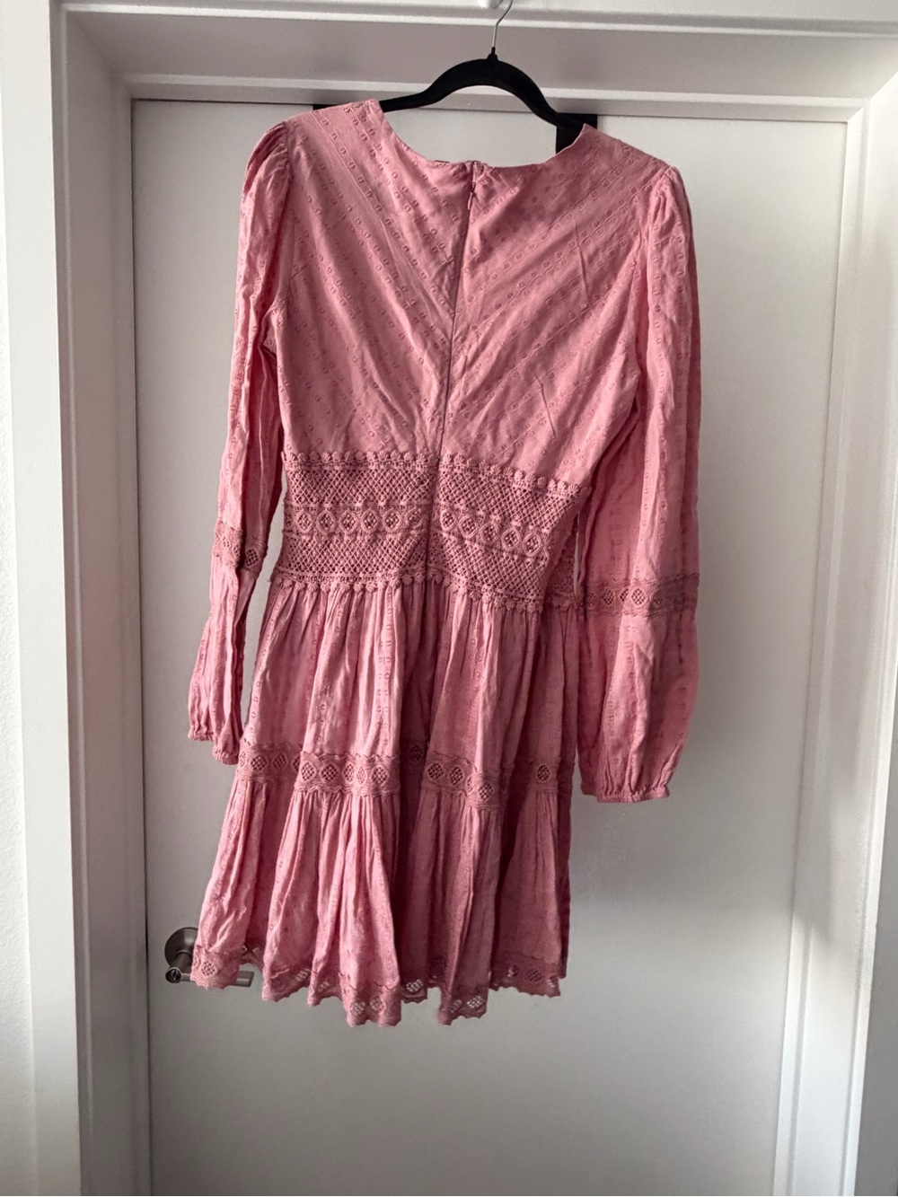 Free People Dusty Pink V‑Neck Lace Tiered Mini Dress - Picture 3 of 3